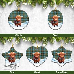 Scottish Paisley District Tartan Christmas Ceramic Ornament - Highland Cows Snow Style - Tartan Christmas Ornaments Scottish Plaid Tartan Plaid - ScotsTee - scotstee.com