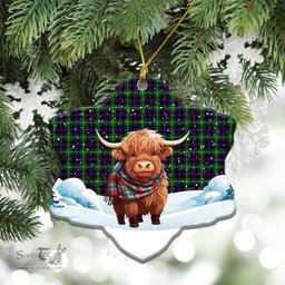 Scottish Sutherland Modern Tartan Christmas Ceramic Ornament - Highland Cows Snow Style - Tartan Christmas Ornaments Scottish Plaid Tartan Plaid - ScotsTee - scotstee.com