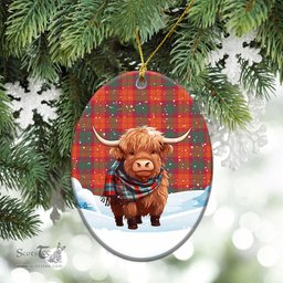 Scottish McNab Ancient Tartan Christmas Ceramic Ornament - Highland Cows Snow Style - Tartan Christmas Ornaments Scottish Plaid Tartan Plaid - ScotsTee - scotstee.com