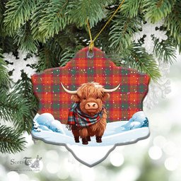 Scottish McNab Ancient Tartan Christmas Ceramic Ornament - Highland Cows Snow Style - Tartan Christmas Ornaments Scottish Plaid Tartan Plaid - ScotsTee - scotstee.com