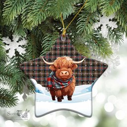 Scottish Sutherland Weathered Tartan Christmas Ceramic Ornament - Highland Cows Snow Style - Tartan Christmas Ornaments Scottish Plaid Tartan Plaid - ScotsTee - scotstee.com