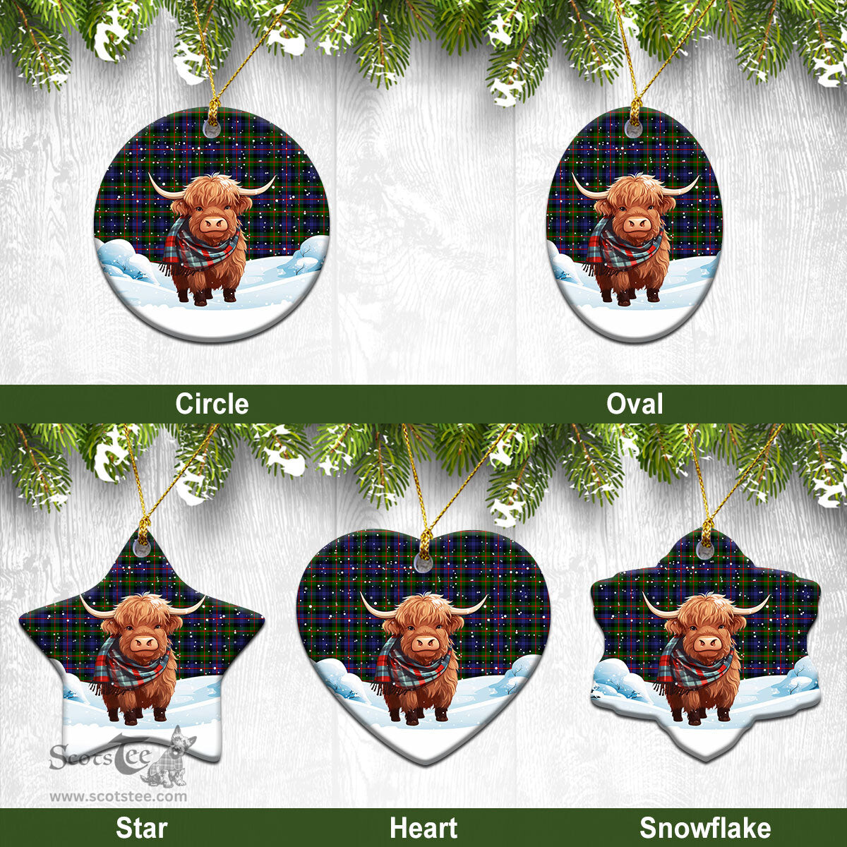 Scottish Murray of Atholl Modern Tartan Christmas Ceramic Ornament - Highland Cows Snow Style - Tartan Christmas Ornaments Scottish Plaid Tartan Plaid - ScotsTee - scotstee.com