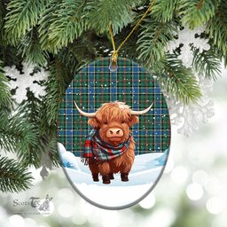 Scottish Ogilvie Hunting Ancient Tartan Christmas Ceramic Ornament - Highland Cows Snow Style - Tartan Christmas Ornaments Scottish Plaid Tartan Plaid - ScotsTee - scotstee.com