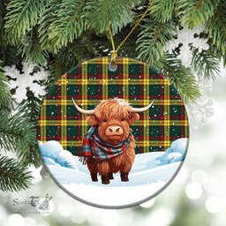 Scottish McMillan Old Modern Tartan Christmas Ceramic Ornament - Highland Cows Snow Style - Tartan Christmas Ornaments Scottish Plaid Tartan Plaid - ScotsTee - scotstee.com