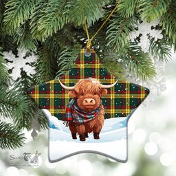 Scottish McMillan Old Modern Tartan Christmas Ceramic Ornament - Highland Cows Snow Style - Tartan Christmas Ornaments Scottish Plaid Tartan Plaid - ScotsTee - scotstee.com