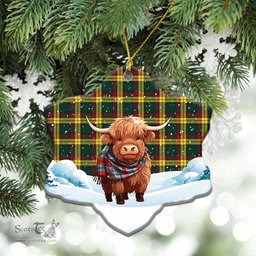 Scottish McMillan Old Modern Tartan Christmas Ceramic Ornament - Highland Cows Snow Style - Tartan Christmas Ornaments Scottish Plaid Tartan Plaid - ScotsTee - scotstee.com