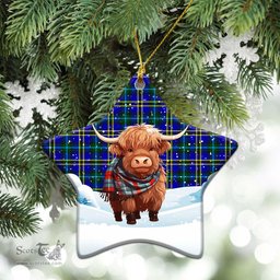 Scottish Weir Modern Tartan Christmas Ceramic Ornament - Highland Cows Snow Style - Tartan Christmas Ornaments Scottish Plaid Tartan Plaid - ScotsTee - scotstee.com