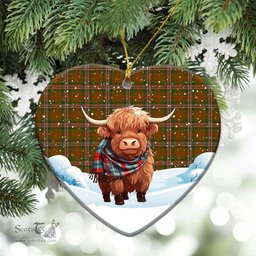 Scottish Scott Brown Modern Tartan Christmas Ceramic Ornament - Highland Cows Snow Style - Tartan Christmas Ornaments Scottish Plaid Tartan Plaid - ScotsTee - scotstee.com