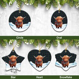 Scottish Purves Tartan Christmas Ceramic Ornament - Highland Cows Snow Style - Tartan Christmas Ornaments Scottish Plaid Tartan Plaid - ScotsTee - scotstee.com