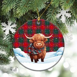 Scottish McPhail Clan Tartan Christmas Ceramic Ornament - Highland Cows Snow Style - Tartan Christmas Ornaments Scottish Plaid Tartan Plaid - ScotsTee - scotstee.com