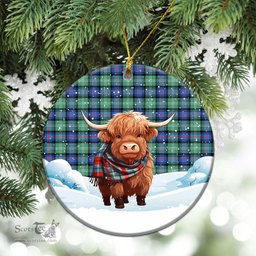 Scottish Sutherland Old Ancient Tartan Christmas Ceramic Ornament - Highland Cows Snow Style - Tartan Christmas Ornaments Scottish Plaid Tartan Plaid - ScotsTee - scotstee.com