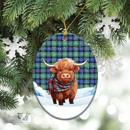 Scottish Sutherland Old Ancient Tartan Christmas Ceramic Ornament - Highland Cows Snow Style - Tartan Christmas Ornaments Scottish Plaid Tartan Plaid - ScotsTee - scotstee.com