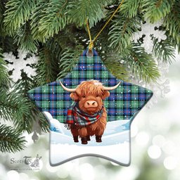 Scottish Sutherland Old Ancient Tartan Christmas Ceramic Ornament - Highland Cows Snow Style - Tartan Christmas Ornaments Scottish Plaid Tartan Plaid - ScotsTee - scotstee.com
