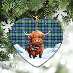 Scottish Sutherland Old Ancient Tartan Christmas Ceramic Ornament - Highland Cows Snow Style - Tartan Christmas Ornaments Scottish Plaid Tartan Plaid - ScotsTee - scotstee.com