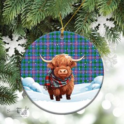Scottish Pitcairn Hunting Tartan Christmas Ceramic Ornament - Highland Cows Snow Style - Tartan Christmas Ornaments Scottish Plaid Tartan Plaid - ScotsTee - scotstee.com