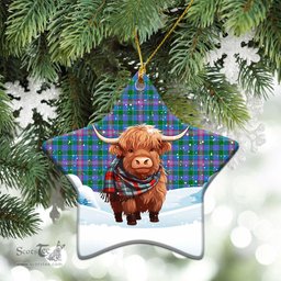 Scottish Pitcairn Hunting Tartan Christmas Ceramic Ornament - Highland Cows Snow Style - Tartan Christmas Ornaments Scottish Plaid Tartan Plaid - ScotsTee - scotstee.com