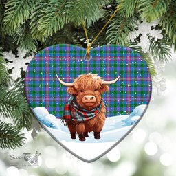 Scottish Pitcairn Hunting Tartan Christmas Ceramic Ornament - Highland Cows Snow Style - Tartan Christmas Ornaments Scottish Plaid Tartan Plaid - ScotsTee - scotstee.com