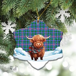 Scottish Pitcairn Hunting Tartan Christmas Ceramic Ornament - Highland Cows Snow Style - Tartan Christmas Ornaments Scottish Plaid Tartan Plaid - ScotsTee - scotstee.com