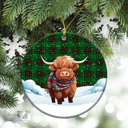 Scottish Orrock Tartan Christmas Ceramic Ornament - Highland Cows Snow Style - Tartan Christmas Ornaments Scottish Plaid Tartan Plaid - ScotsTee - scotstee.com