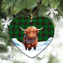 Scottish Orrock Tartan Christmas Ceramic Ornament - Highland Cows Snow Style - Tartan Christmas Ornaments Scottish Plaid Tartan Plaid - ScotsTee - scotstee.com