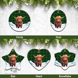 Scottish Orrock Tartan Christmas Ceramic Ornament - Highland Cows Snow Style - Tartan Christmas Ornaments Scottish Plaid Tartan Plaid - ScotsTee - scotstee.com