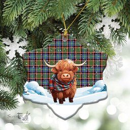 Scottish Norvel (or Norvill) Tartan Christmas Ceramic Ornament - Highland Cows Snow Style - Tartan Christmas Ornaments Scottish Plaid Tartan Plaid - ScotsTee - scotstee.com