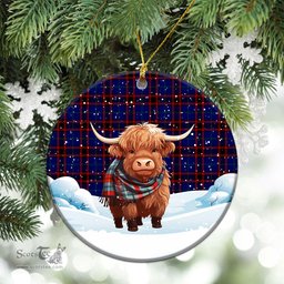 Scottish Wedderburn Tartan Christmas Ceramic Ornament - Highland Cows Snow Style - Tartan Christmas Ornaments Scottish Plaid Tartan Plaid - ScotsTee - scotstee.com