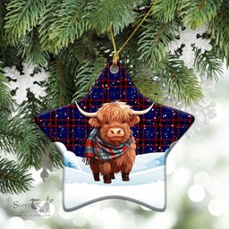 Scottish Wedderburn Tartan Christmas Ceramic Ornament - Highland Cows Snow Style - Tartan Christmas Ornaments Scottish Plaid Tartan Plaid - ScotsTee - scotstee.com