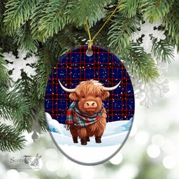Scottish Wedderburn Tartan Christmas Ceramic Ornament - Highland Cows Snow Style - Tartan Christmas Ornaments Scottish Plaid Tartan Plaid - ScotsTee - scotstee.com