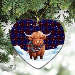 Scottish Wedderburn Tartan Christmas Ceramic Ornament - Highland Cows Snow Style - Tartan Christmas Ornaments Scottish Plaid Tartan Plaid - ScotsTee - scotstee.com