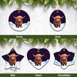 Scottish Wedderburn Tartan Christmas Ceramic Ornament - Highland Cows Snow Style - Tartan Christmas Ornaments Scottish Plaid Tartan Plaid - ScotsTee - scotstee.com