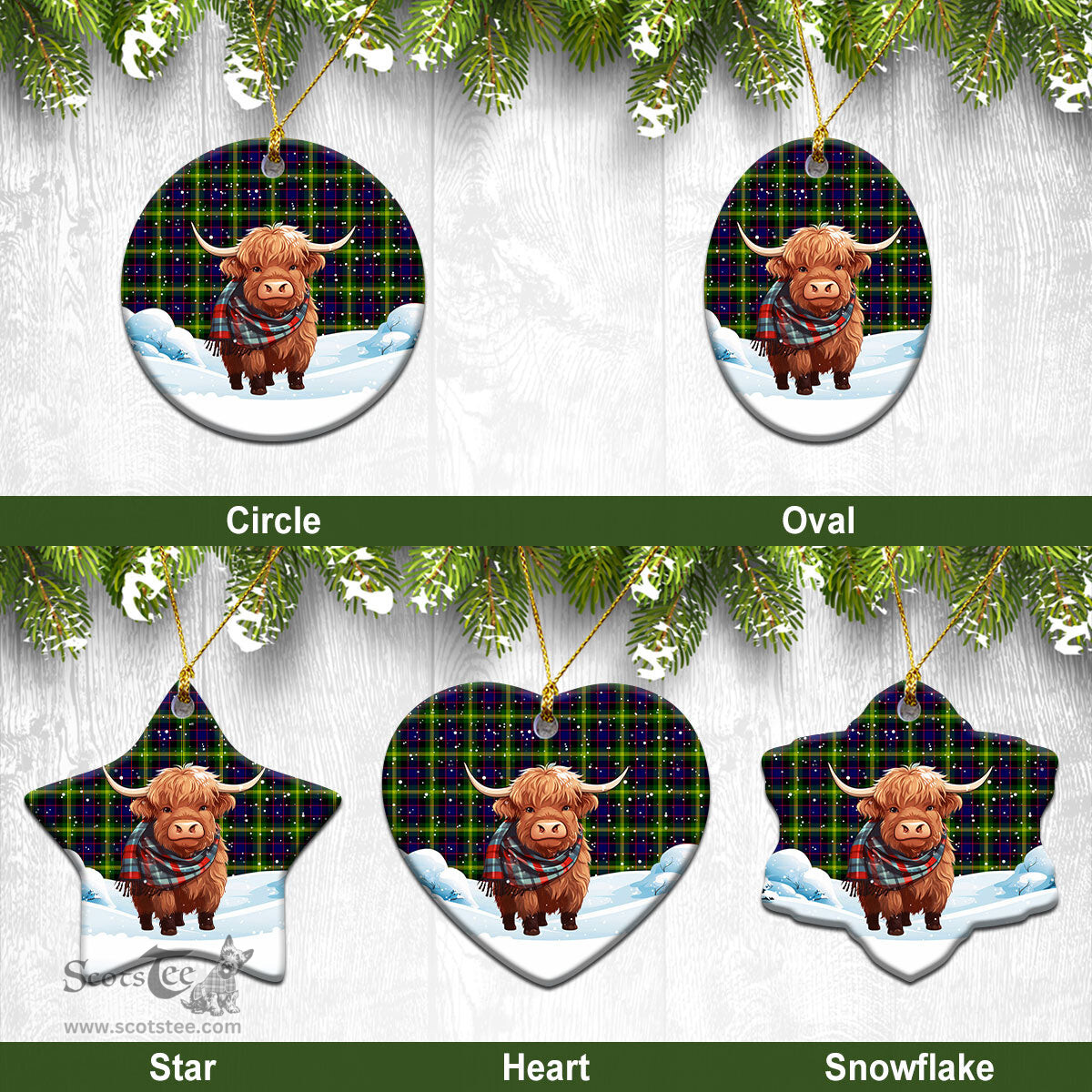 Scottish Watson Modern Tartan Christmas Ceramic Ornament - Highland Cows Snow Style - Tartan Christmas Ornaments Scottish Plaid Tartan Plaid - ScotsTee - scotstee.com