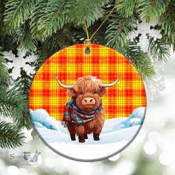 Scottish McMillan Clan Tartan Christmas Ceramic Ornament - Highland Cows Snow Style - Tartan Christmas Ornaments Scottish Plaid Tartan Plaid - ScotsTee - scotstee.com