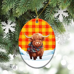 Scottish McMillan Clan Tartan Christmas Ceramic Ornament - Highland Cows Snow Style - Tartan Christmas Ornaments Scottish Plaid Tartan Plaid - ScotsTee - scotstee.com