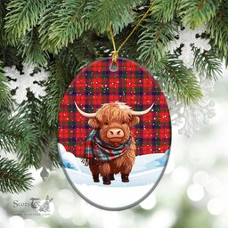 Scottish Reid Modern Tartan Christmas Ceramic Ornament - Highland Cows Snow Style - Tartan Christmas Ornaments Scottish Plaid Tartan Plaid - ScotsTee - scotstee.com