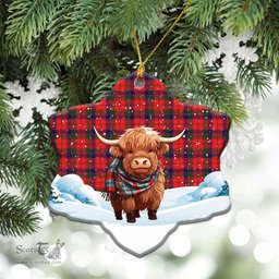 Scottish Reid Modern Tartan Christmas Ceramic Ornament - Highland Cows Snow Style - Tartan Christmas Ornaments Scottish Plaid Tartan Plaid - ScotsTee - scotstee.com