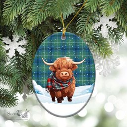 Scottish Oliphant Ancient Tartan Christmas Ceramic Ornament - Highland Cows Snow Style - Tartan Christmas Ornaments Scottish Plaid Tartan Plaid - ScotsTee - scotstee.com