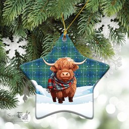 Scottish Oliphant Ancient Tartan Christmas Ceramic Ornament - Highland Cows Snow Style - Tartan Christmas Ornaments Scottish Plaid Tartan Plaid - ScotsTee - scotstee.com