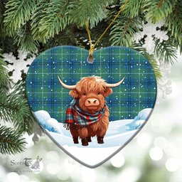 Scottish Oliphant Ancient Tartan Christmas Ceramic Ornament - Highland Cows Snow Style - Tartan Christmas Ornaments Scottish Plaid Tartan Plaid - ScotsTee - scotstee.com