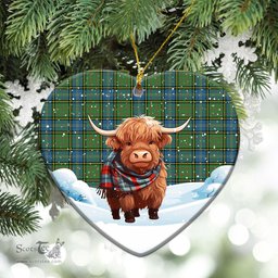 Scottish McMillan Hunting Ancient Tartan Christmas Ceramic Ornament - Highland Cows Snow Style - Tartan Christmas Ornaments Scottish Plaid Tartan Plaid - ScotsTee - scotstee.com