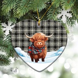 Scottish Menzies Black - White Ancient Tartan Christmas Ceramic Ornament - Highland Cows Snow Style - Tartan Christmas Ornaments Scottish Plaid Tartan Plaid - ScotsTee - scotstee.com