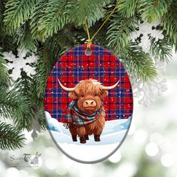 Scottish Wishart Dress Tartan Christmas Ceramic Ornament - Highland Cows Snow Style - Tartan Christmas Ornaments Scottish Plaid Tartan Plaid - ScotsTee - scotstee.com