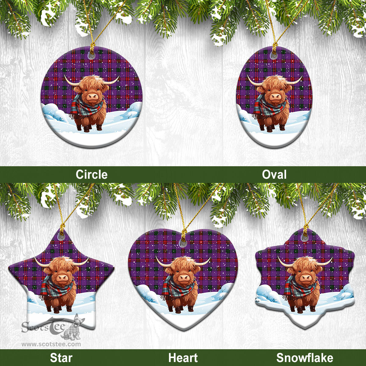 Scottish Montgomery Modern Tartan Christmas Ceramic Ornament - Highland Cows Snow Style - Tartan Christmas Ornaments Scottish Plaid Tartan Plaid - ScotsTee - scotstee.com