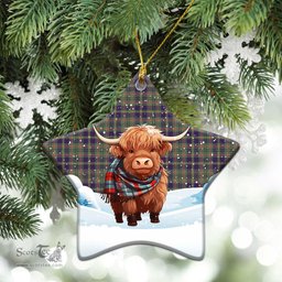 Scottish Taylor Weathered Tartan Christmas Ceramic Ornament - Highland Cows Snow Style - Tartan Christmas Ornaments Scottish Plaid Tartan Plaid - ScotsTee - scotstee.com