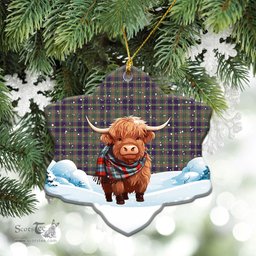 Scottish Taylor Weathered Tartan Christmas Ceramic Ornament - Highland Cows Snow Style - Tartan Christmas Ornaments Scottish Plaid Tartan Plaid - ScotsTee - scotstee.com