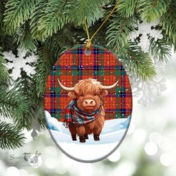 Scottish Nicolson Ancient Old Tartan Christmas Ceramic Ornament - Highland Cows Snow Style - Tartan Christmas Ornaments Scottish Plaid Tartan Plaid - ScotsTee - scotstee.com