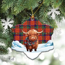 Scottish Nicolson Ancient Old Tartan Christmas Ceramic Ornament - Highland Cows Snow Style - Tartan Christmas Ornaments Scottish Plaid Tartan Plaid - ScotsTee - scotstee.com