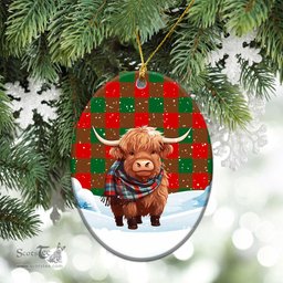 Scottish Moncreiffe (or Moncreiff) Tartan Christmas Ceramic Ornament - Highland Cows Snow Style - Tartan Christmas Ornaments Scottish Plaid Tartan Plaid - ScotsTee - scotstee.com