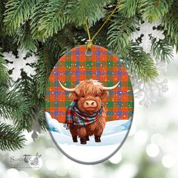 Scottish Ross Ancient Tartan Christmas Ceramic Ornament - Highland Cows Snow Style - Tartan Christmas Ornaments Scottish Plaid Tartan Plaid - ScotsTee - scotstee.com