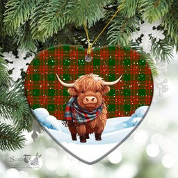 Scottish Menzies Green Modern Tartan Christmas Ceramic Ornament - Highland Cows Snow Style - Tartan Christmas Ornaments Scottish Plaid Tartan Plaid - ScotsTee - scotstee.com